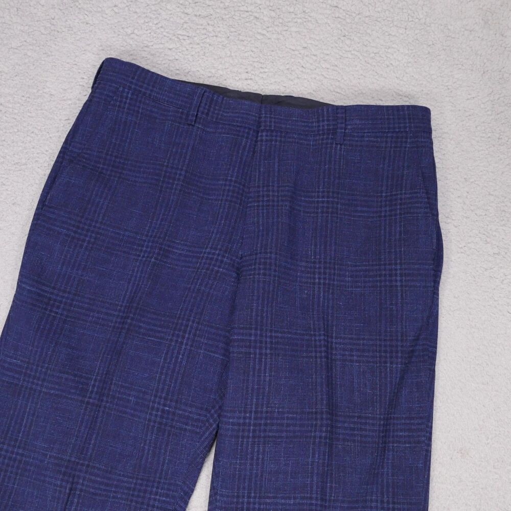 Peter Millar Dress Suit Pants Mens Slim fit Size 36x29 Blue Plaid Wool Blend